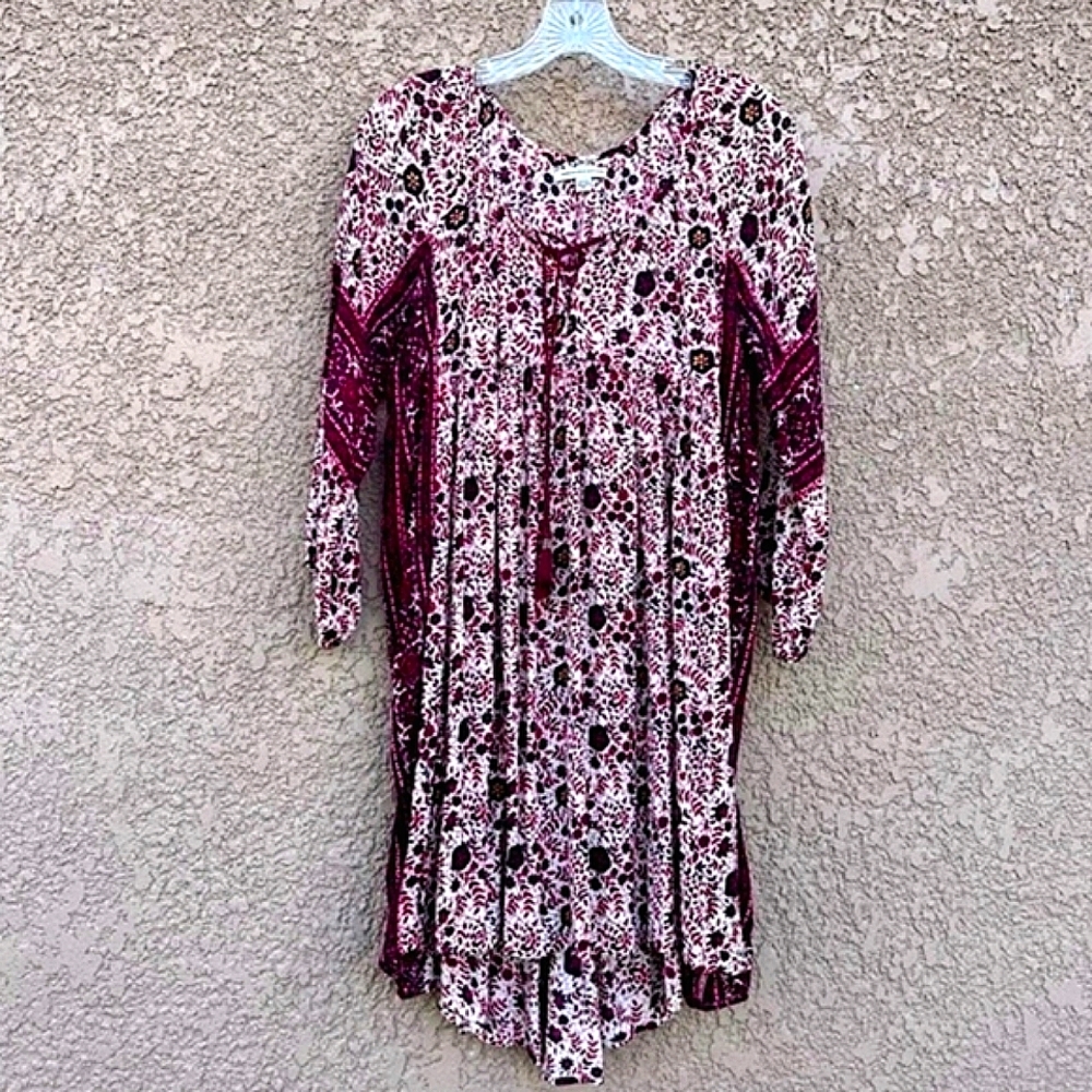 American Eagle Outfitters Dress AEO Sz Medium Womens Burgundy Red Floral Lace-up